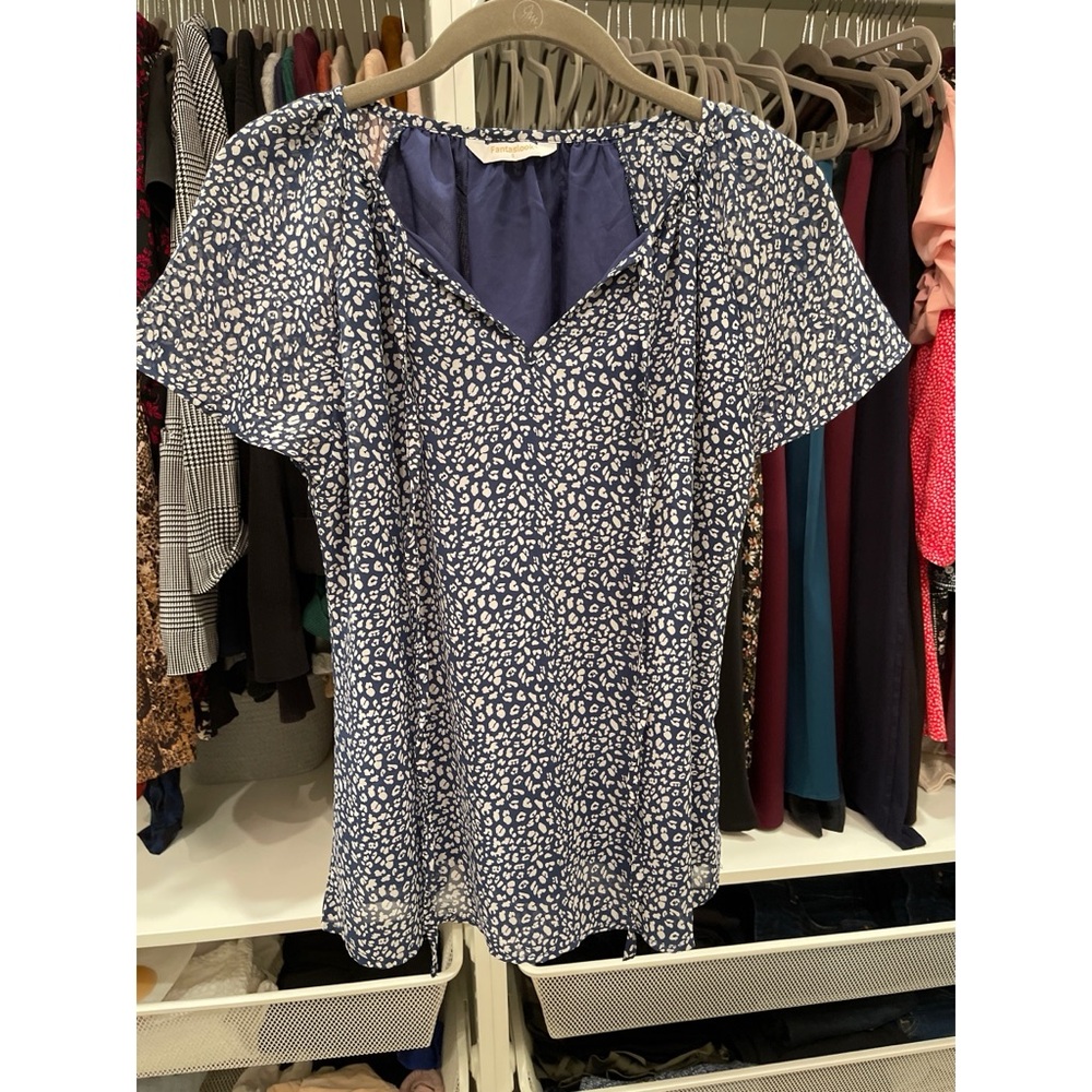 New Fantaslook Blue and White Patterned Women's Blouse